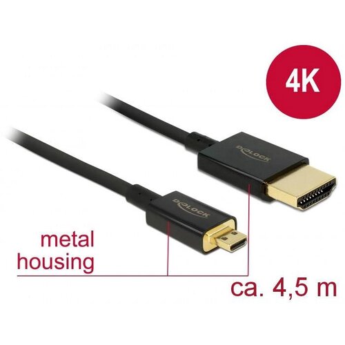 Delock HDMI priključni kabel HDMI-A vtič\, HDMI-mikro-D vtič 4.50 m črna 84785 #####4K UHD\, pozlačeni konektorji HDMI kabel, (20415513) Cene