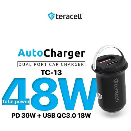  Auto punjač Teracell Evolution TC-13 PD 30W + USB QC3.0 18W, 48W (total) crni Slike