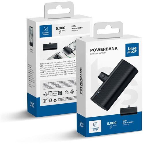 Blue Star powerbank 5000 mah sa integrisanim konektorom type c 2.1A W0556 crni Cene