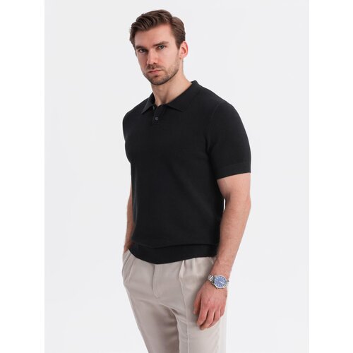 Ombre Men&amp;#039;s cotton structured knit polo shirt - black Slike