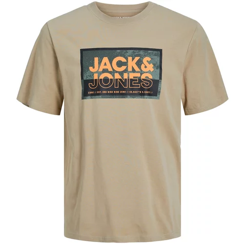 Jack & Jones Majica 'LOGAN' tamno bež / narančasta / crna