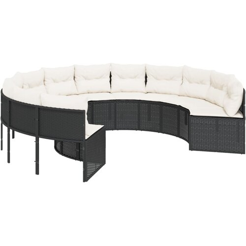 Maison Chic Vrtni kavč - Zunanji kavč z blazinami okrogel črn poli ratan, (22043909) Slike