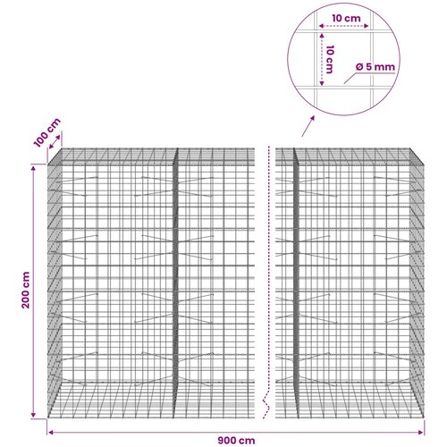  Gabion s žicom debljine 5 mm i mrežom 10x10 cm 900x100x200 cm Slike