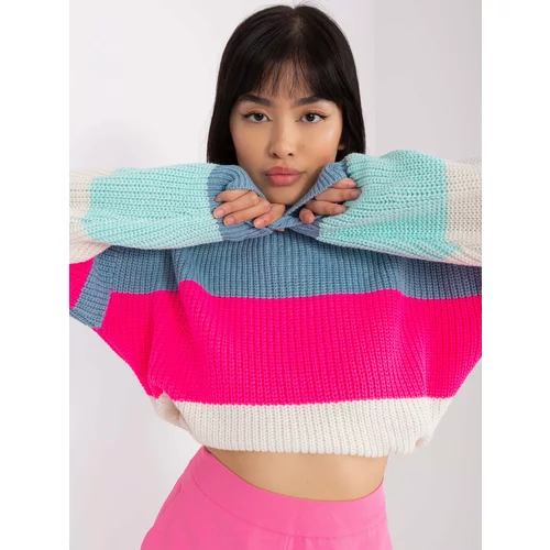 Fashion Hunters Blue and fluo pink wool oversize sweater