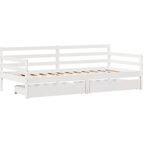  Dnevni krevet s ladicama bez madraca bijeli 90x190 cm masivno drvo Slike