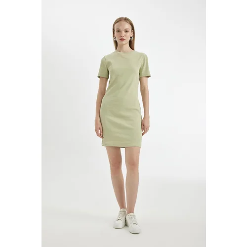 Defacto Bodycon Crew Neck Ribbed Camisole Short Sleeve Mini Dress