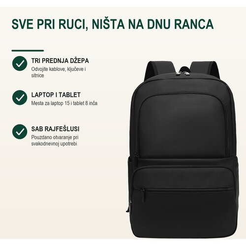 Bruno Poslovni ranac Larkin, SAB rajsfer&amp;scaron;lusi, Odeljak za laptop i tablet, 15&amp;quot;, Crni Slike