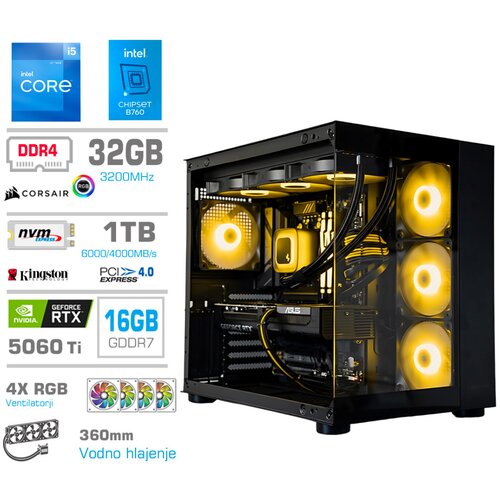 MEGA Računalnik MT S5 i5-12600K/RTX5060Ti-16GB/16GB/1TB-4.0/750W/Brez OS/črna RGB + Estetski napajalni kabli [Rumena / Črna), (5000130867) Cene