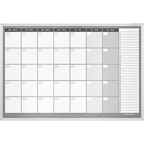 magnetoplan Mesečni planer tipa CC s kompletom dodatne opreme, 7-dnevni teden, emajlirano jeklo, ŠxV 920 x 625 mm Cene