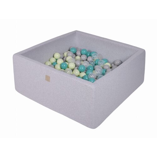 MeowBaby Square Ball Pool, 90x90x40 cm z 200 žogami, bombaž, svetlo siva: turkizna/svetlo zelena/siva/prozorna, (21333719) Cene