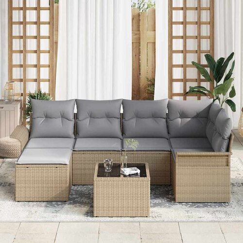  Sjedeća garnitura za vrt 7 kom. Bež poliratan 242,5 x 132,5 x 69 cm Slike