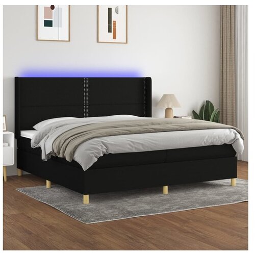  Box spring postelja z vzmetnico LED črna 200x200 cm blago Cene