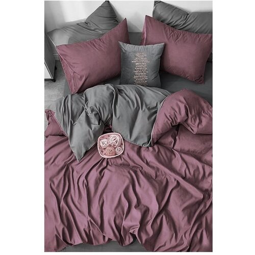 Mila Home Ljubičasto-siva pamučna posteljina za krevet za jednu osobu/s produženom plahtom 160x220 cm - Slike