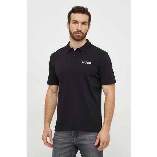 Hugo Pamučna polo majica boja: crna, s aplikacijom