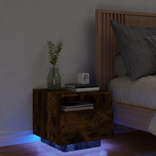 vidaXL Noćni ormarić s LED svjetlima boja dimljenog hrasta 40x39x37 cm Cijene