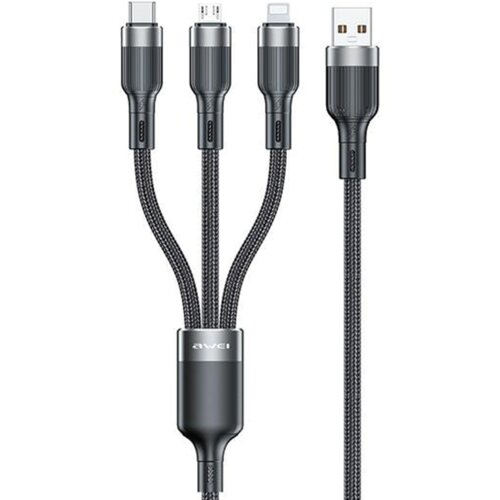 Awei 3V1 USB-C KABEL ZA LIGHTNING MICRO ZA TELEFON BLACK BLACK, (21980665) Cene
