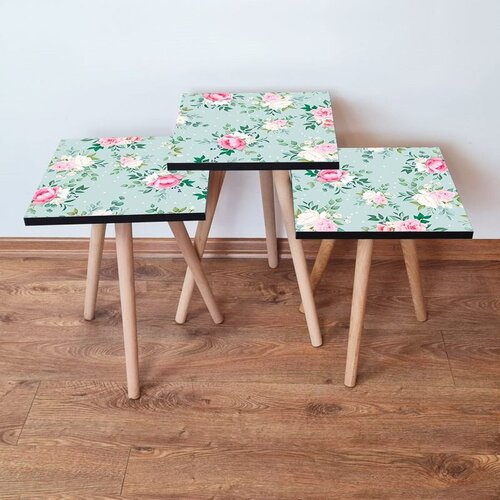 Hanah home 3Shp167 - green greenpinkcream nesting table (3 pieces) Cene