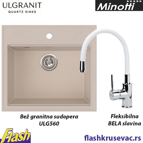  Granitna sudopera Ulgranit ULG560 (BEŽ) + fleksibilna slavina Minotti - SET Cene