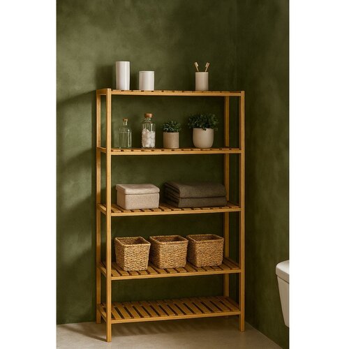 Bonami Essentials Bambusova kopalni&amp;scaron;ka polica v naravni barvi 60x130 cm Skaren &amp;ndash; Slike