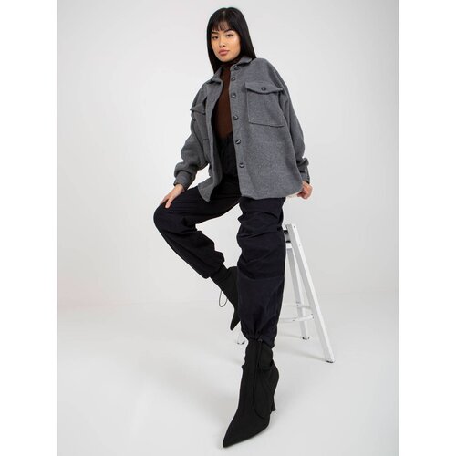 Fashion Hunters Dark gray warm women&amp;#039;s shirt with long sleeves Slike