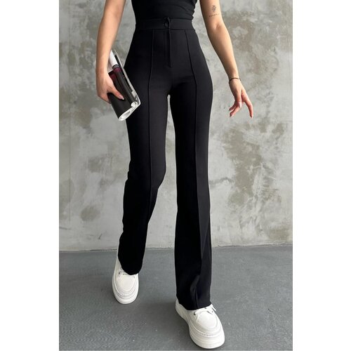 Dewberry 80272 Dewbery High Waist Slim Fit Wide Leg Pants-BLACK Slike