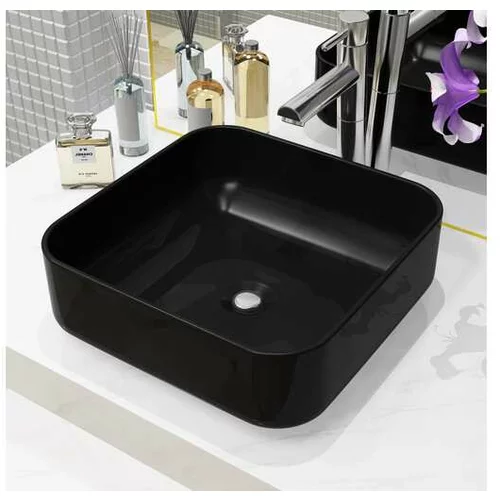  Keramični umivalnik kvadratne oblike črne barve 38x38x13,5 cm