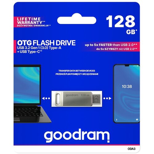 Goodram ODA3 USB izbrisivi memorijski pogon 128 GB USB Type-A / USB Type-C 3.2 Gen 1 (3.1 Gen 1) Srebro Cijene