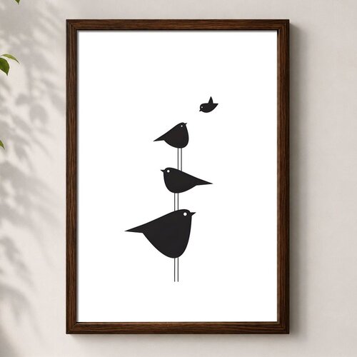 Wallxpert uramljena mdf slika 3752KACT-009, crne ptice naslagane jedna na drugu, 37 x 52 cm Cene