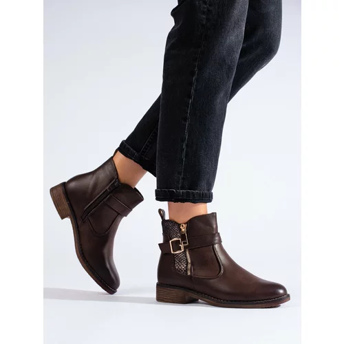 SHELOVET brown flat-heeled ankle boots