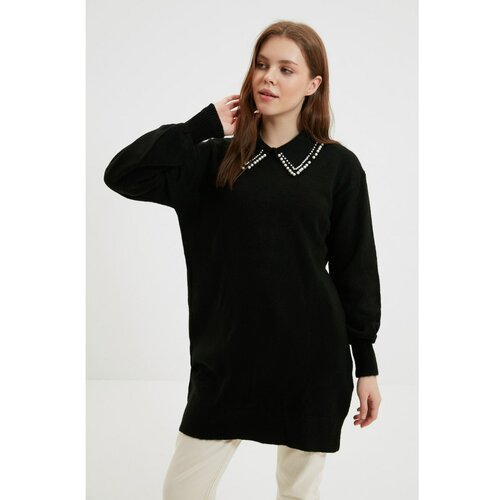 Trendyol black Polo Collar Pearl Detailed Knitwear Sweater Slike