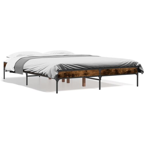 Maison Chic Posteljni okvir - Dvoposteljna postelja - Zakonska postelja dimljeni hrast 135x190 cm inž. les in kovina-J14258, (21761431) Slike