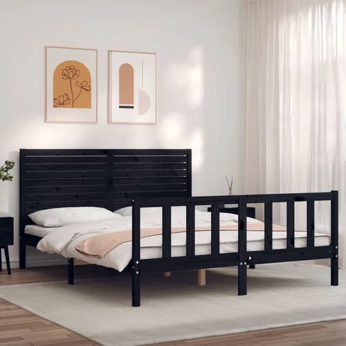  kreveta s uzglavljem crni 160 x 200 cm od masivnog drva