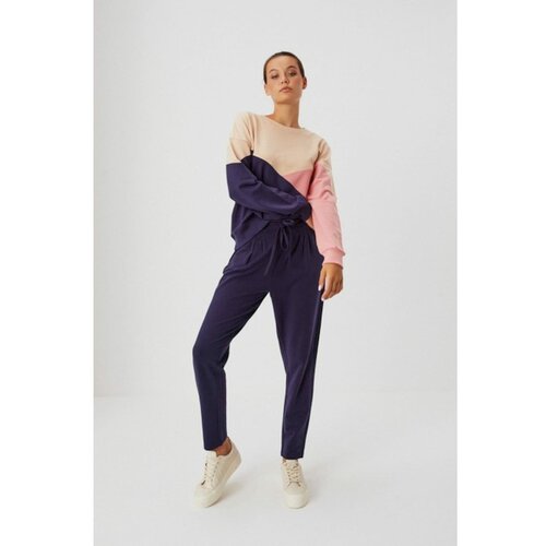 Moodo plain sweatpants with ruffles - navy blue Slike