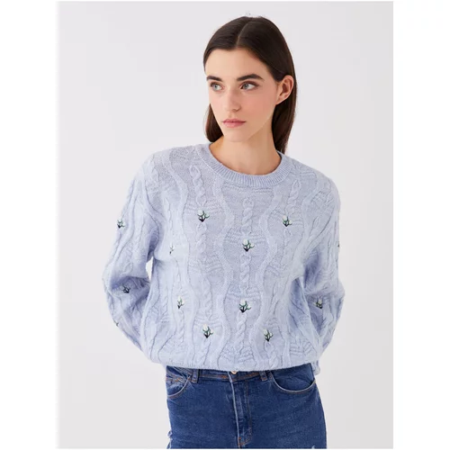 LC Waikiki Crew Neck Women's Knitwear Sweater With Embroidery Long Sleeves.