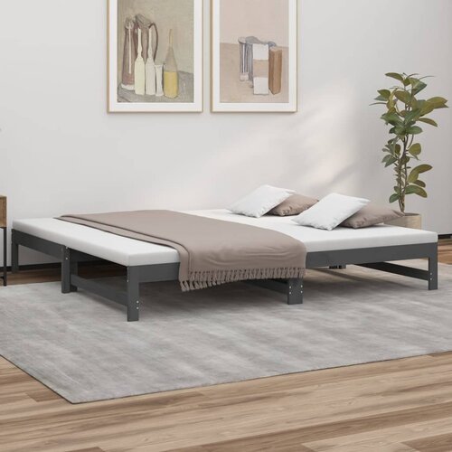 VidaXL Izvlečna dnevna postelja siva 2x(100x200) cm trdna borovina Slike