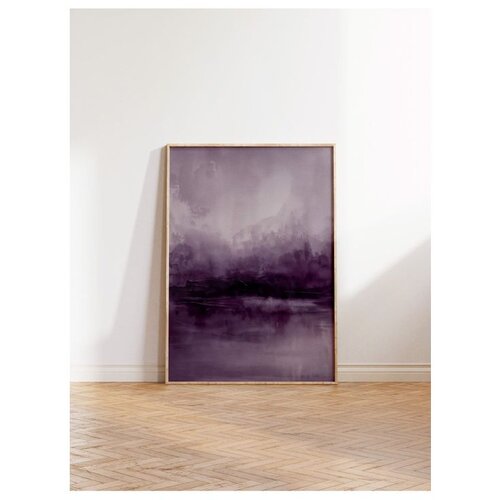 Wallxpert uramljena slika 115219, apstraktni pejzaž jezera u ljubičastim tonovima, 30 x 40 cm, ram u boji prirodnog drveta Cene