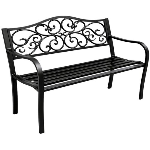  Vrtna klupa za terasu, metalna, s 3 sjedala, ukra&amp;scaron;ena, crna, 127x60x89 cm Slike