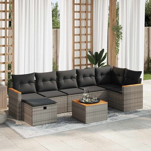 vidaXL 8-dijelni set vrtnih sofa od poliratana s jastucima sivi Cijene