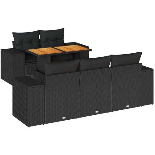  6-dijelni set vrtnih sofa s jastucima crni od poliratana Slike
