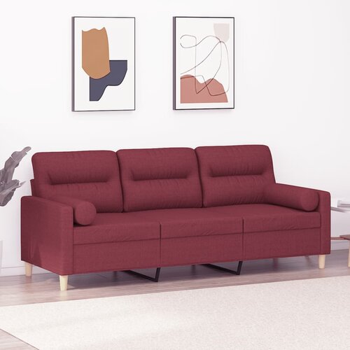 VidaXL Kavč trosed z okrasnimi blazinami vinsko rdeč 180 cm blago Slike