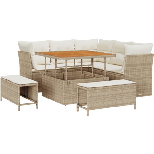  komadni vrtni sofa set s jastučićima bež poli ratan akacija Slike