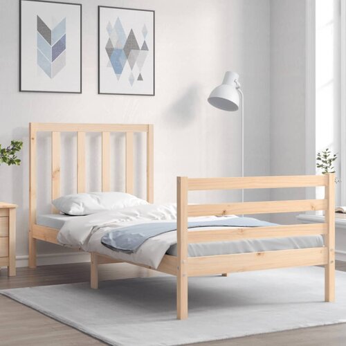 The Living Store Posteljni okvir z vzglavjem 100x200 cm trden les - Posteljni Okvir, (21530401) Slike