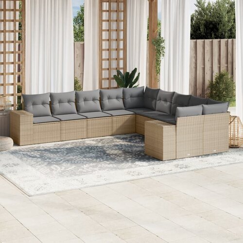  10-dijelni set vrtnih sofa s jastucima bež od poliratana 83 x 62 x 69 cm Cene