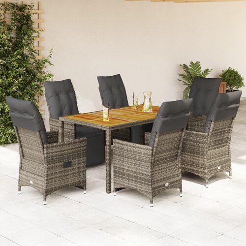  7-dijelni vrtni bistro set od poliratana s jastucima sivi 150 x 90 x 75 cm Cene