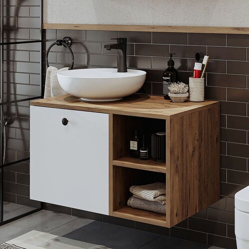 Hanah home kupatilski ormarić sa lavaboom 2456, 75 cm, atlantski bor / beli Cene