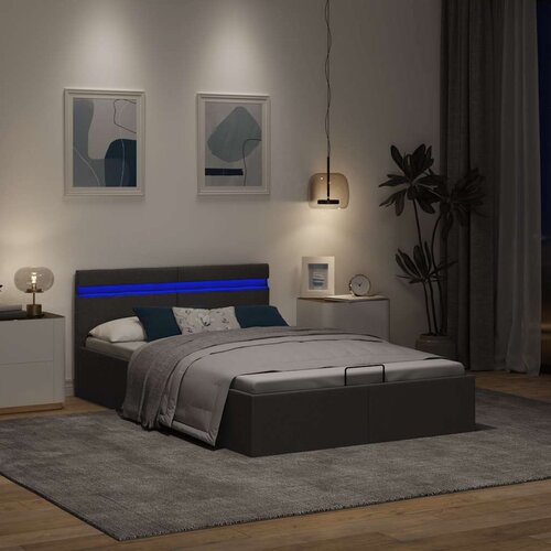 Hidraulični okvir za krevet od tkanine LED tamnosivi 140x200 cm Slike