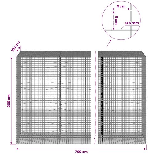  Gabion s 5 mm žicom i mrežom 5x5 cm 700x100x200 cm Slike