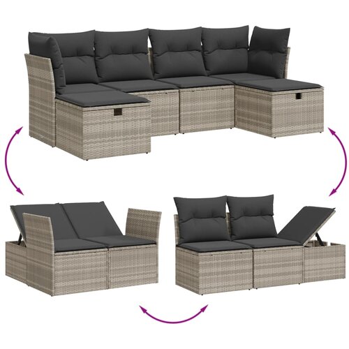  6-dijelni set vrtnih sofa od poliratana s jastucima svjetlosivi Slike