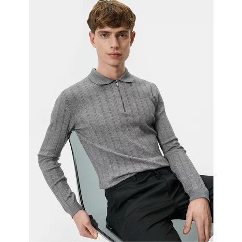Koton Polo Neck Sweater Half Zipper Slim Fit Textured