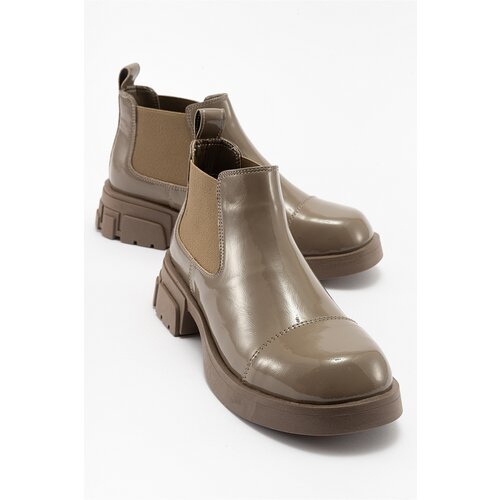 LuviShoes CAFUNE Dark Beige Patent Leather Women's Boots Slike